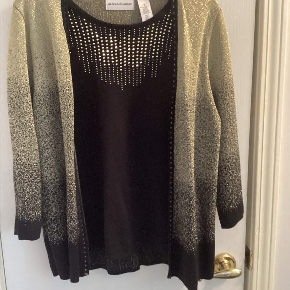 Alfred Dunner Black to Gold Ombre Open-Front Cardigan